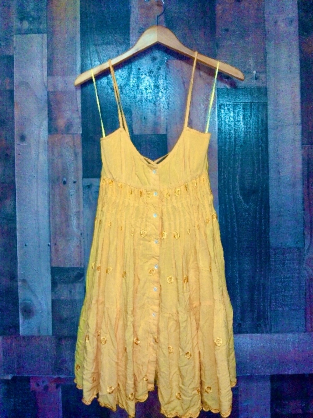 Urban Outfitters Corset Style Pleated Mini Sundress w/ Embroidered Hem & Eyelets